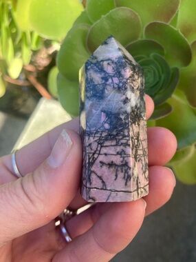 Polished Pink and Black Rhodonite Point - Decorative Home Accent
